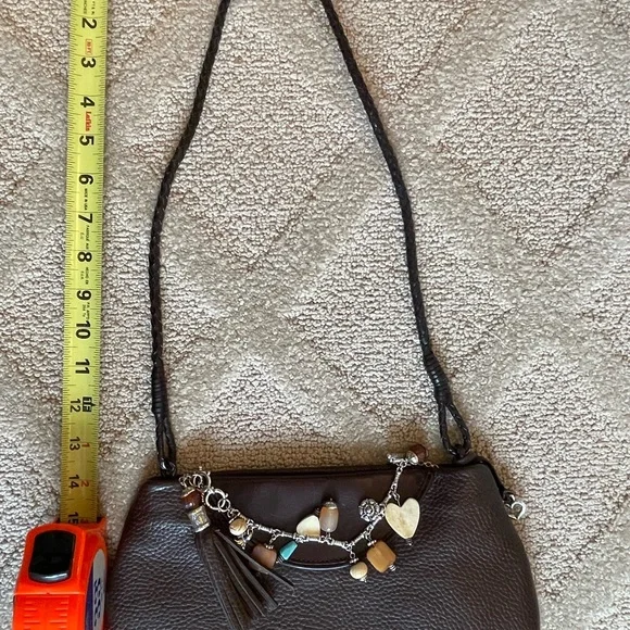 BRIGHTON Small Brown Pebbled Leather Bag with Detachable Charm Bracelet - Picture 6 of 16